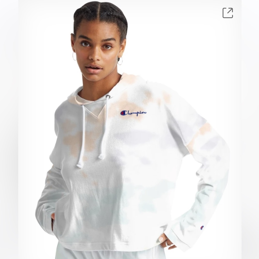 NWT Champion SUMMER SWEATS OVERSIZED cropped HOODIE, CLOUD DYE Size XS